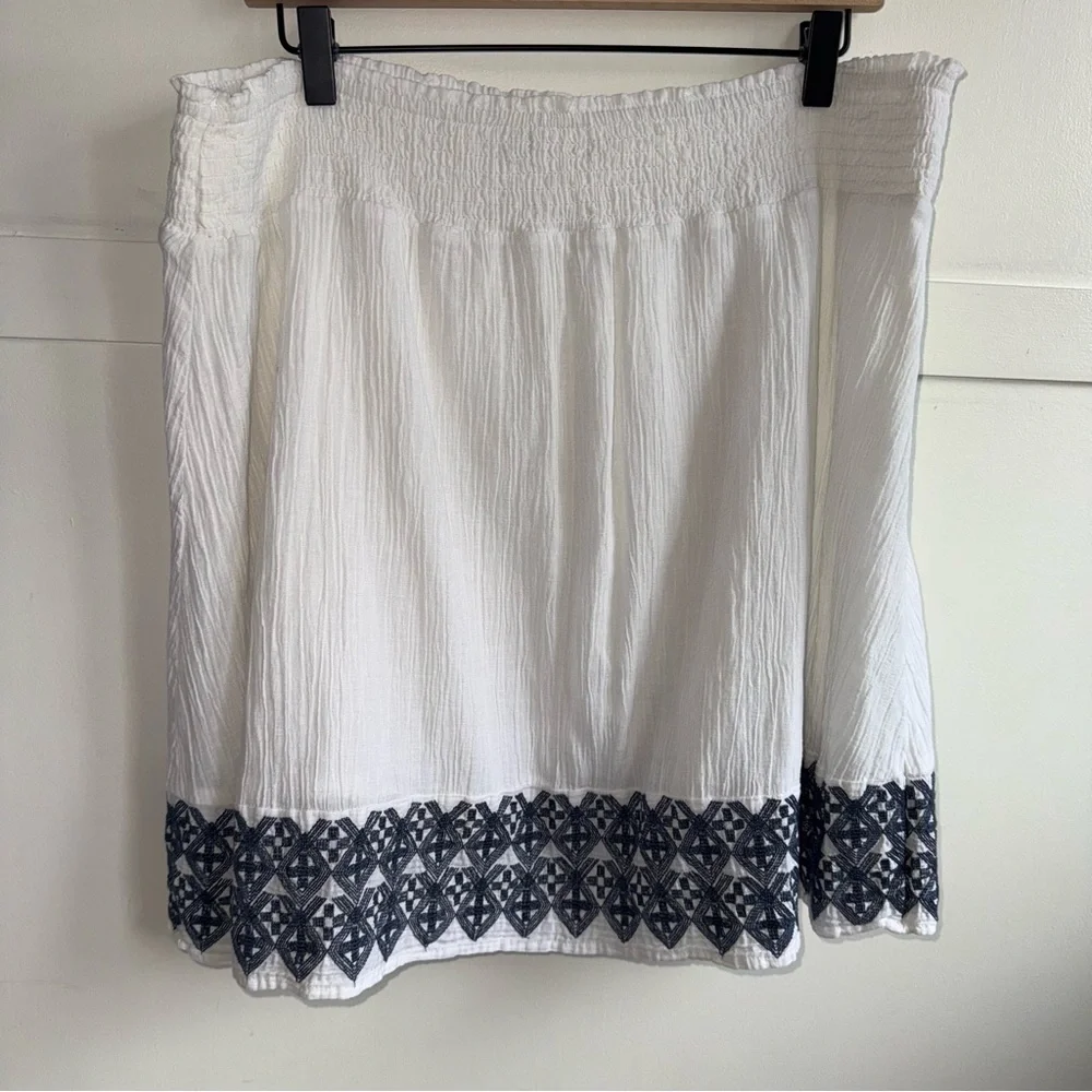 Old Navy White Linen‎ Blend Skirt Size XL Embroidered Boho Coastal Beachy